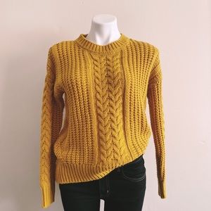 Anthropologie Mustard Cable Knit Sweater